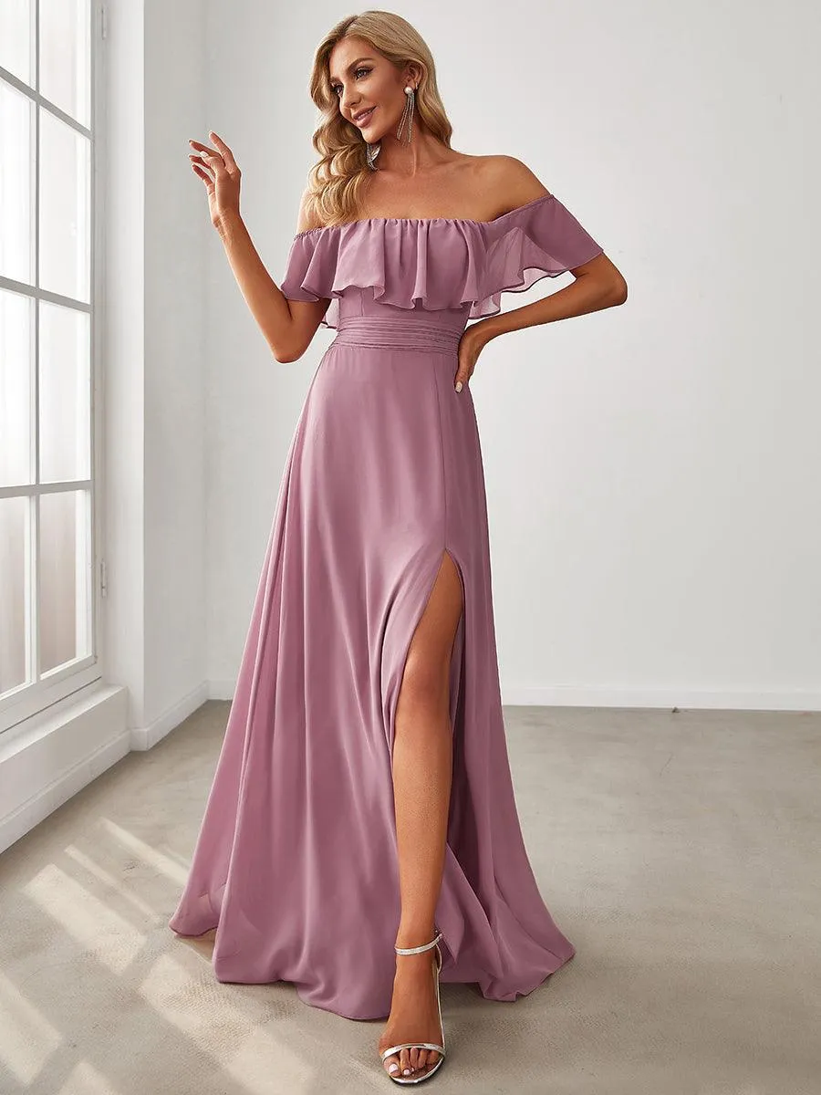 Robe Demoiselle d'Honneur belle Longue Fendue à épaules Dénudées