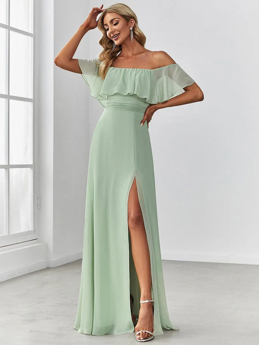 Robe Demoiselle d'Honneur belle Longue Fendue à épaules Dénudées