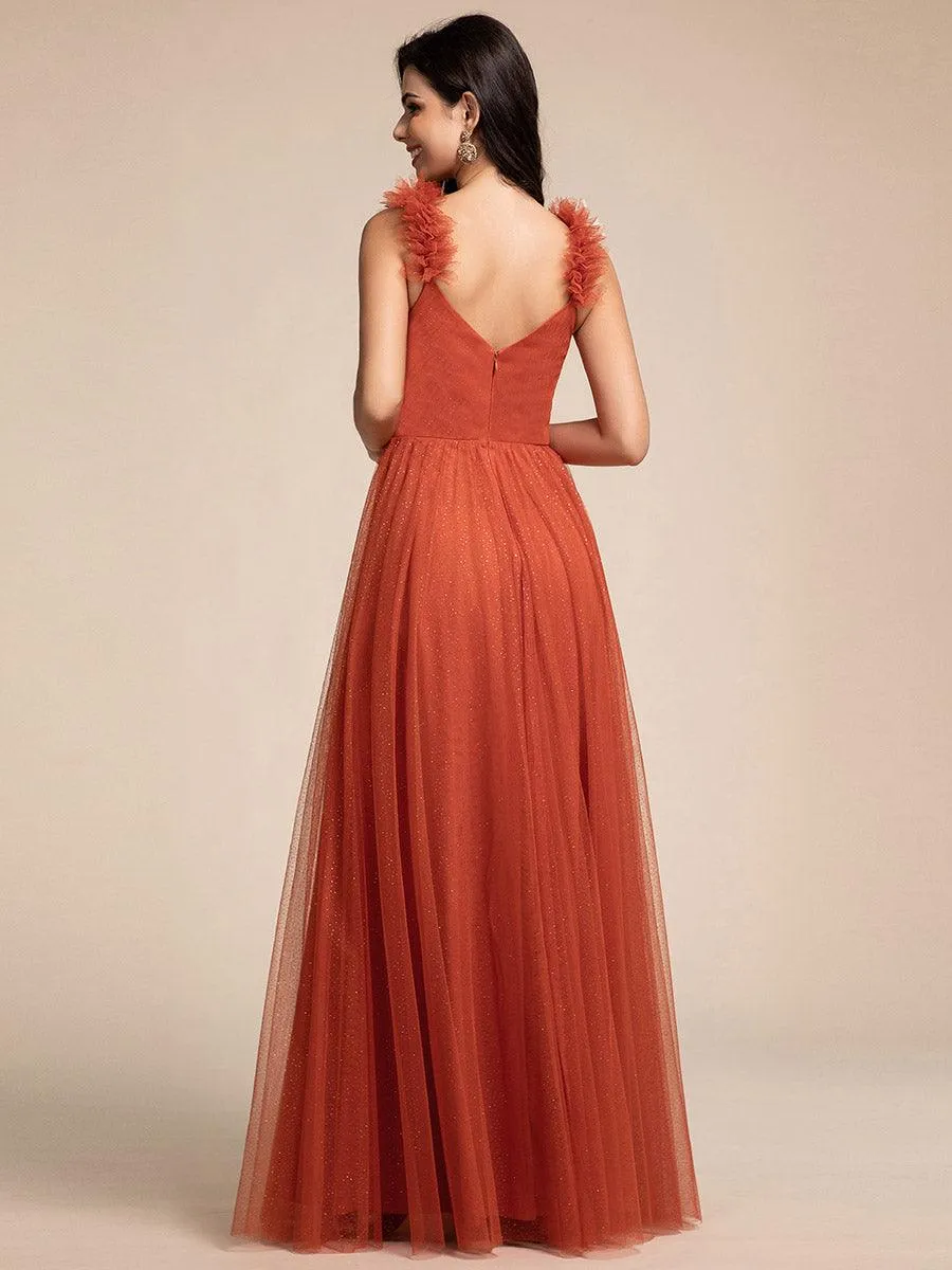 Robe longue de demoiselle d'honneur plissée sans manches à paillettes
