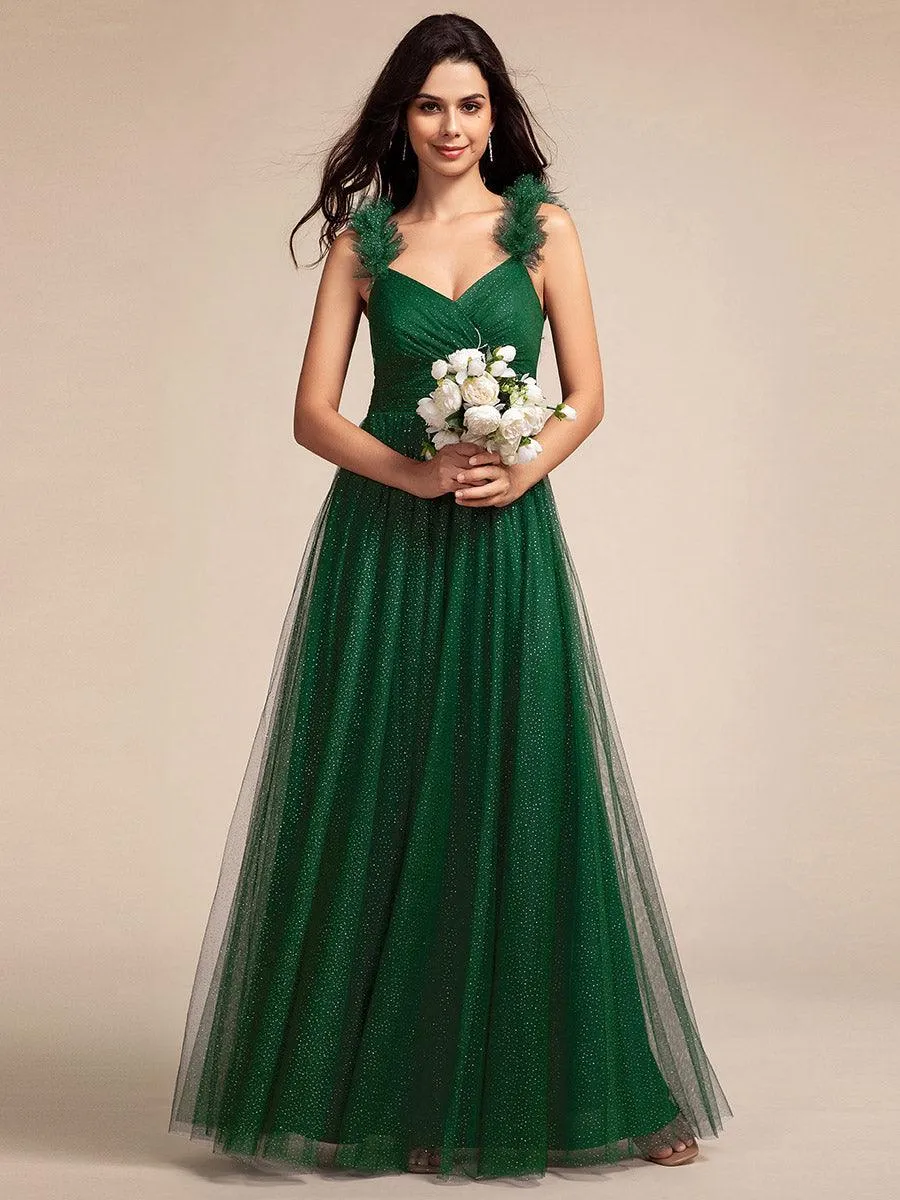 Robe longue de demoiselle d'honneur plissée sans manches à paillettes