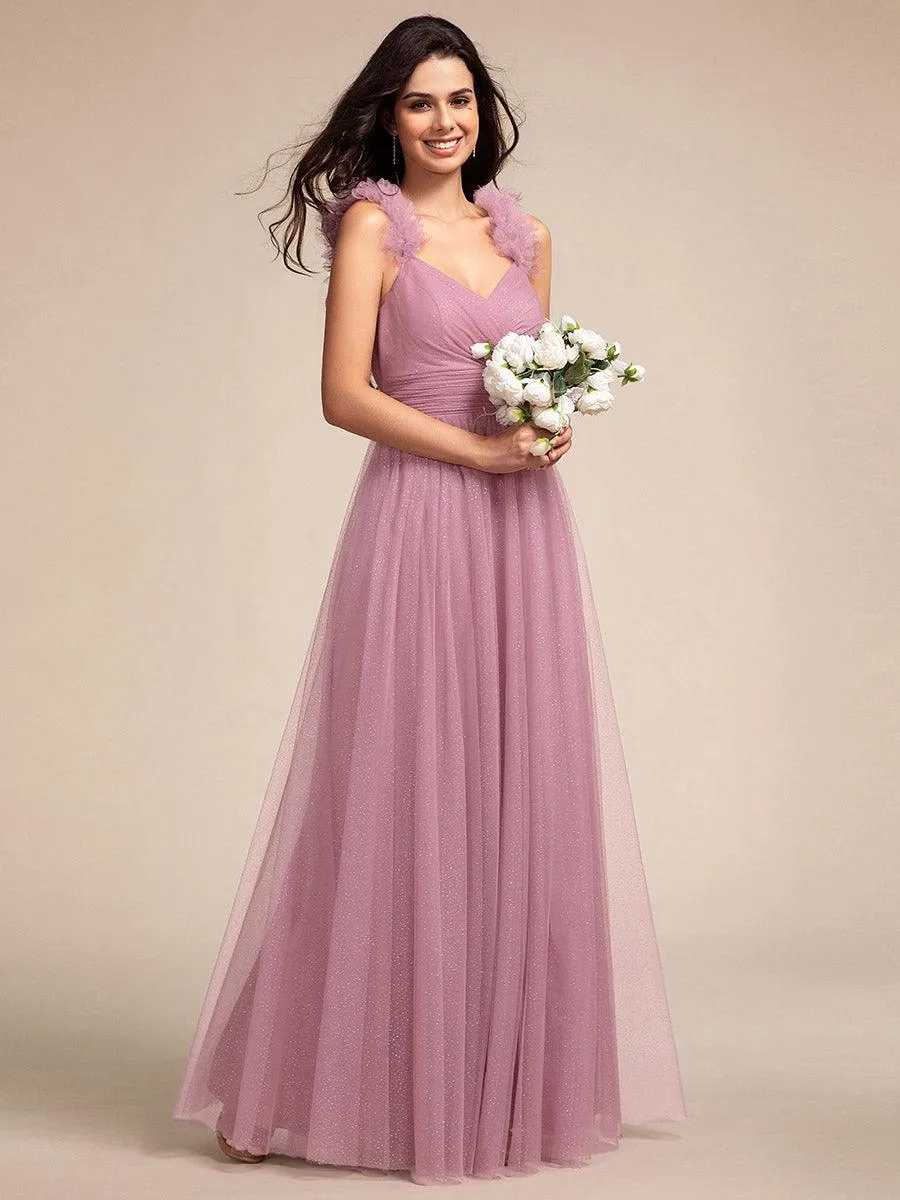 Robe longue de demoiselle d'honneur plissée sans manches à paillettes