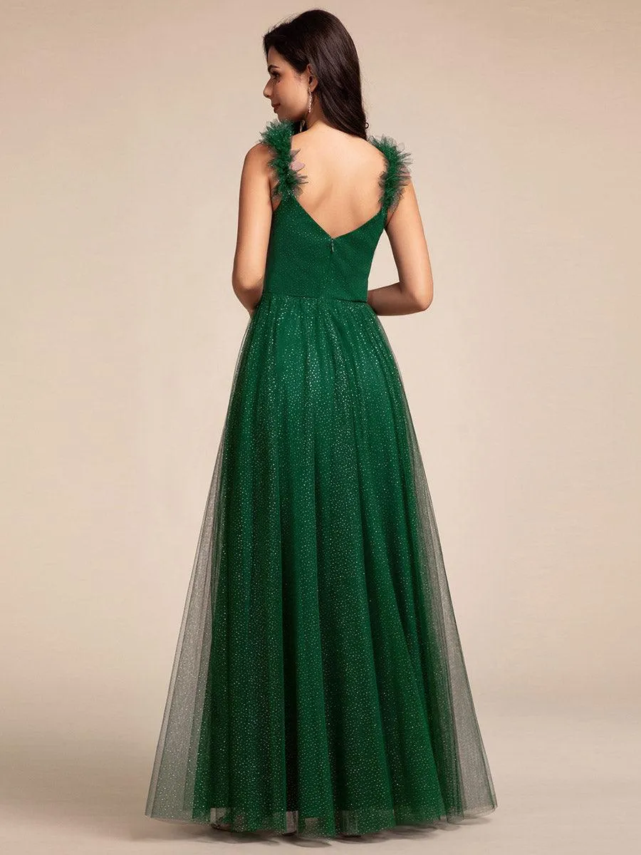 Robe longue de demoiselle d'honneur plissée sans manches à paillettes