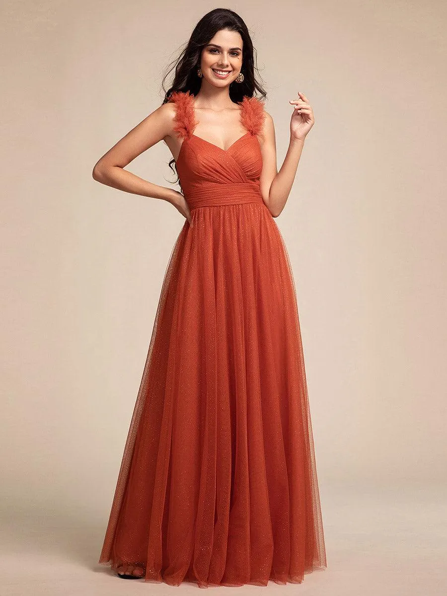 Robe longue de demoiselle d'honneur plissée sans manches à paillettes
