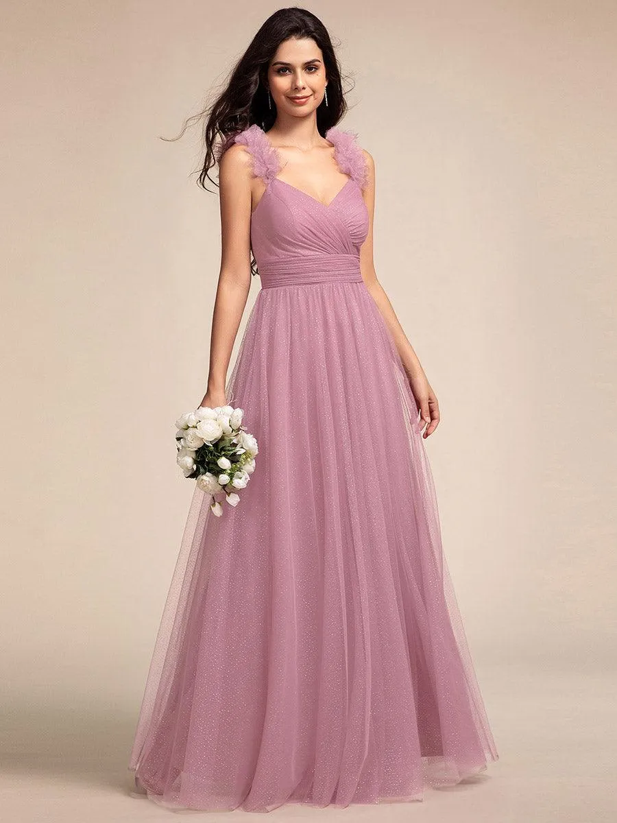 Robe longue de demoiselle d'honneur plissée sans manches à paillettes