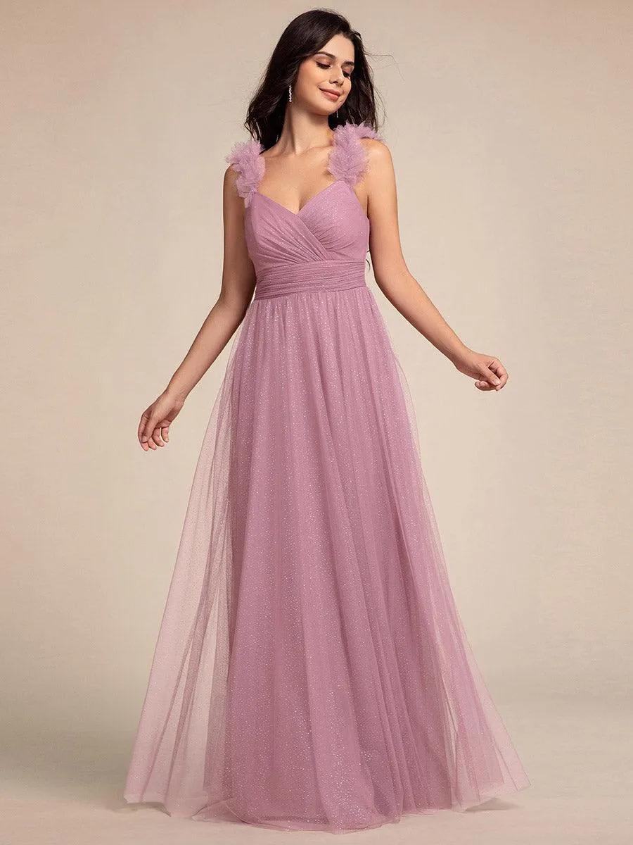 Robe longue de demoiselle d'honneur plissée sans manches à paillettes