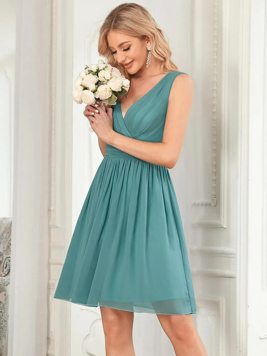 Robes de Cocktail élégante Mi-Longue Chiffon à Col V