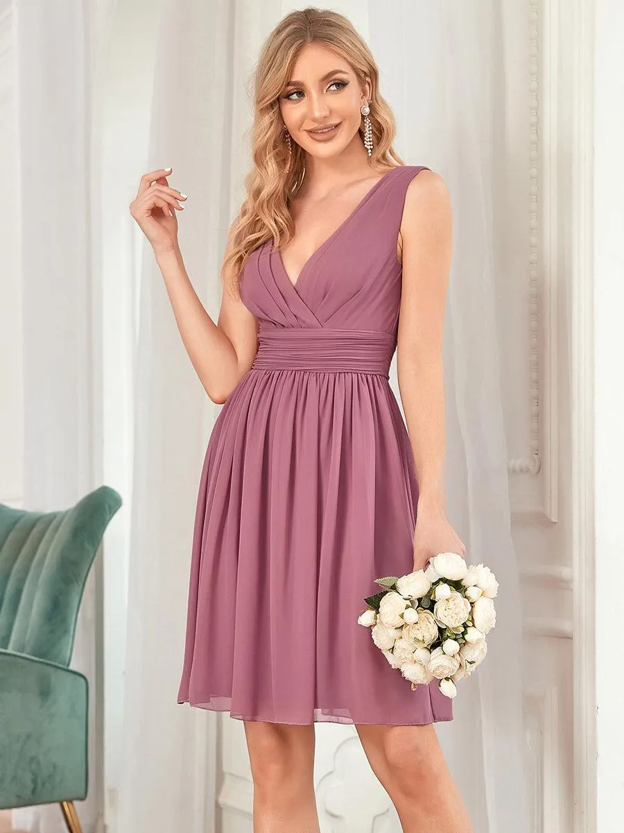 Robes de Cocktail élégante Mi-Longue Chiffon à Col V