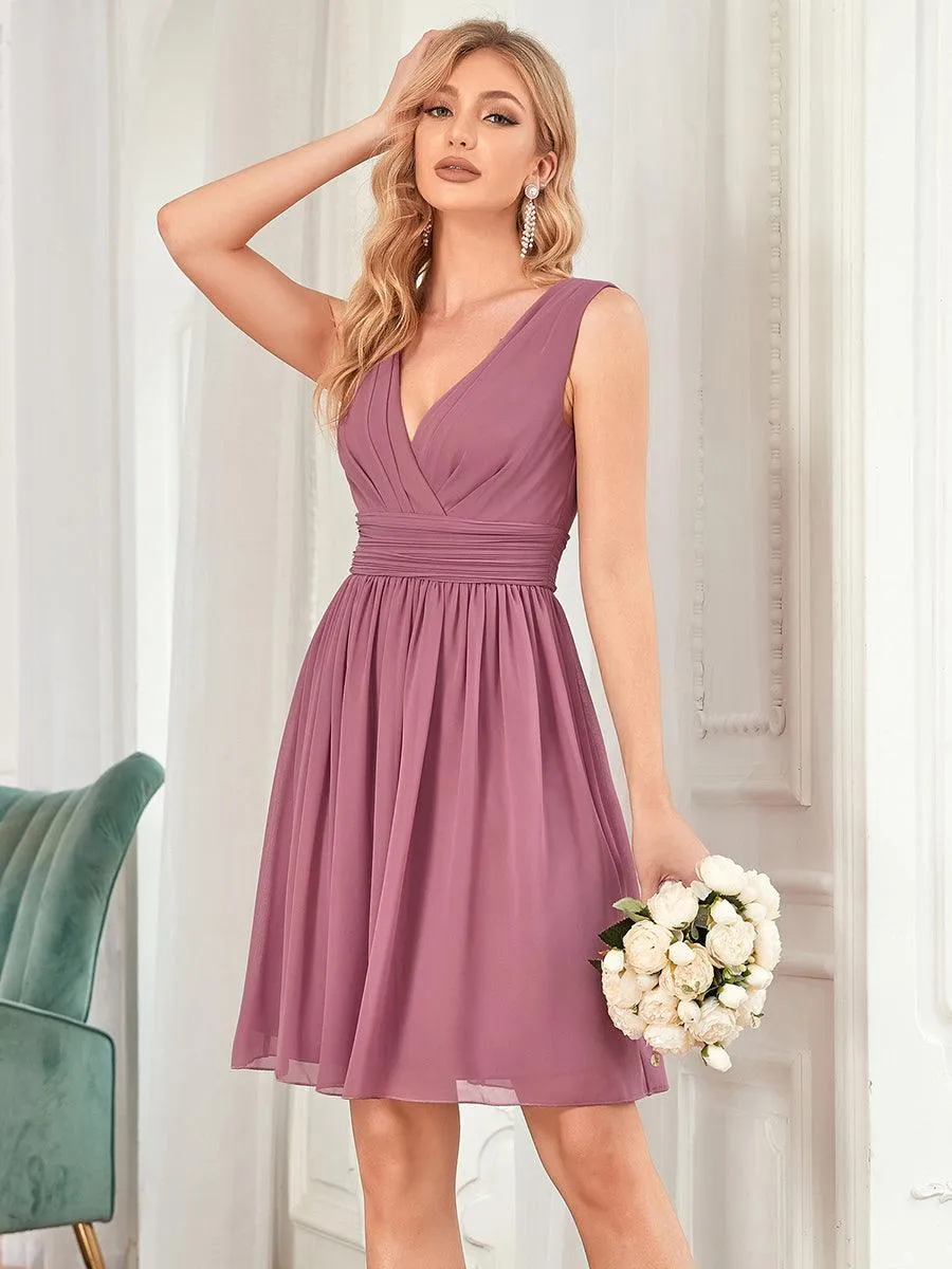 Robes de Cocktail élégante Mi-Longue Chiffon à Col V