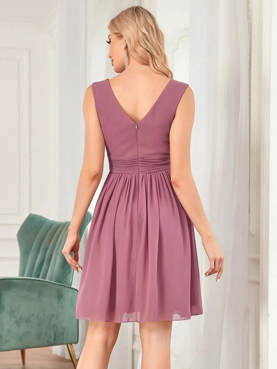 Robes de Cocktail élégante Mi-Longue Chiffon à Col V