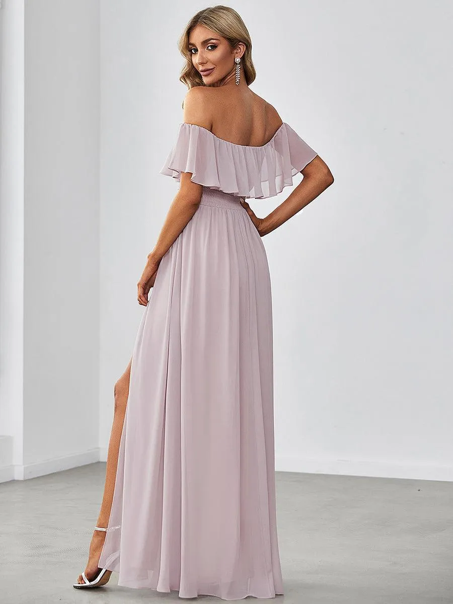 Robes de soirée Longue Fendue à épaules Dénudées à Volants