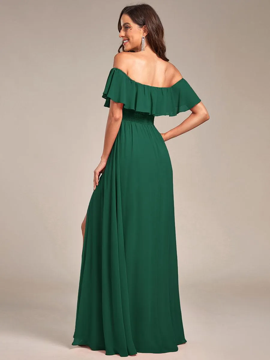 Robes de soirée Longue Fendue à épaules Dénudées à Volants