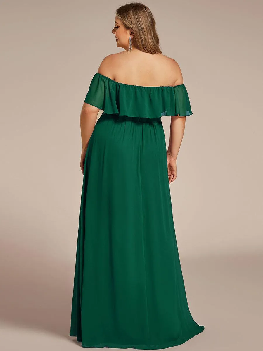 Robes de soirée Longue Fendue à épaules Dénudées à Volants