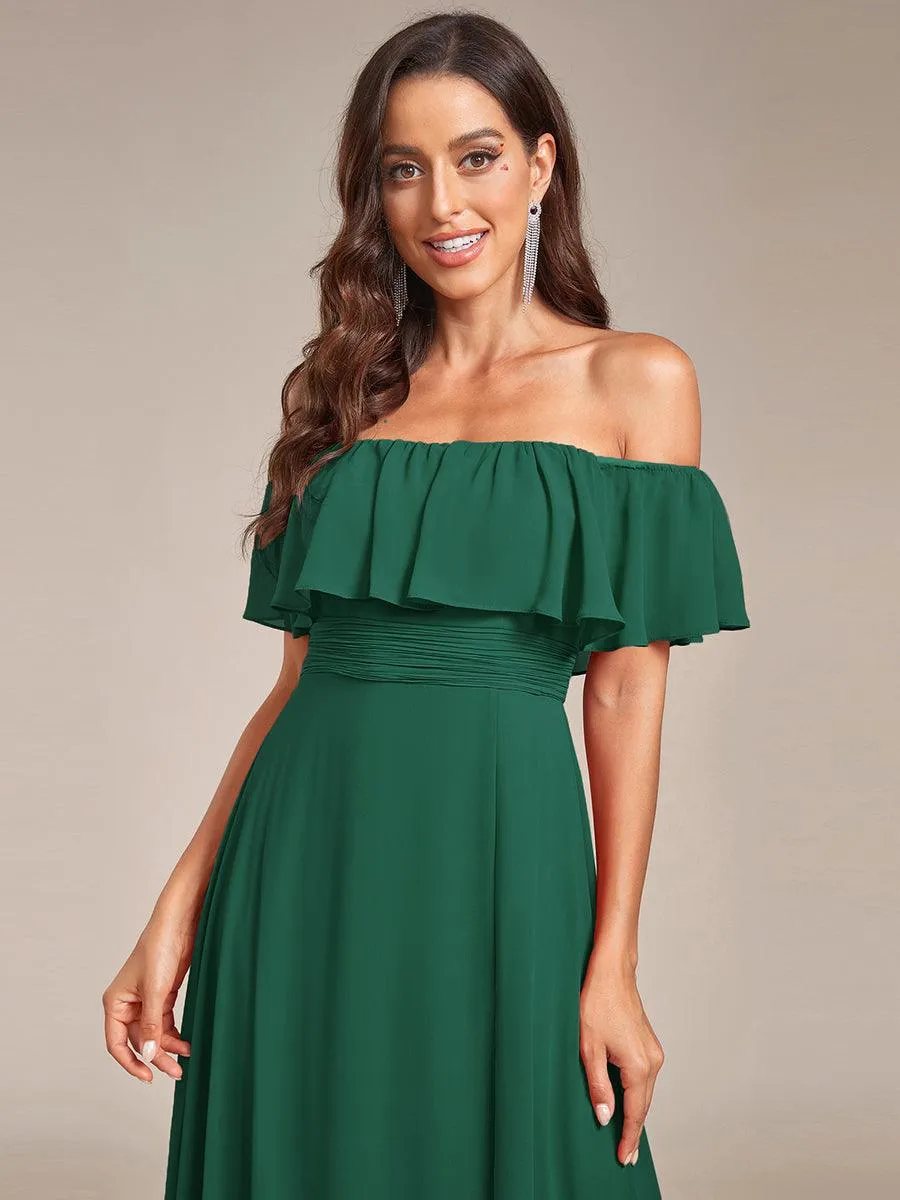 Robes de soirée Longue Fendue à épaules Dénudées à Volants