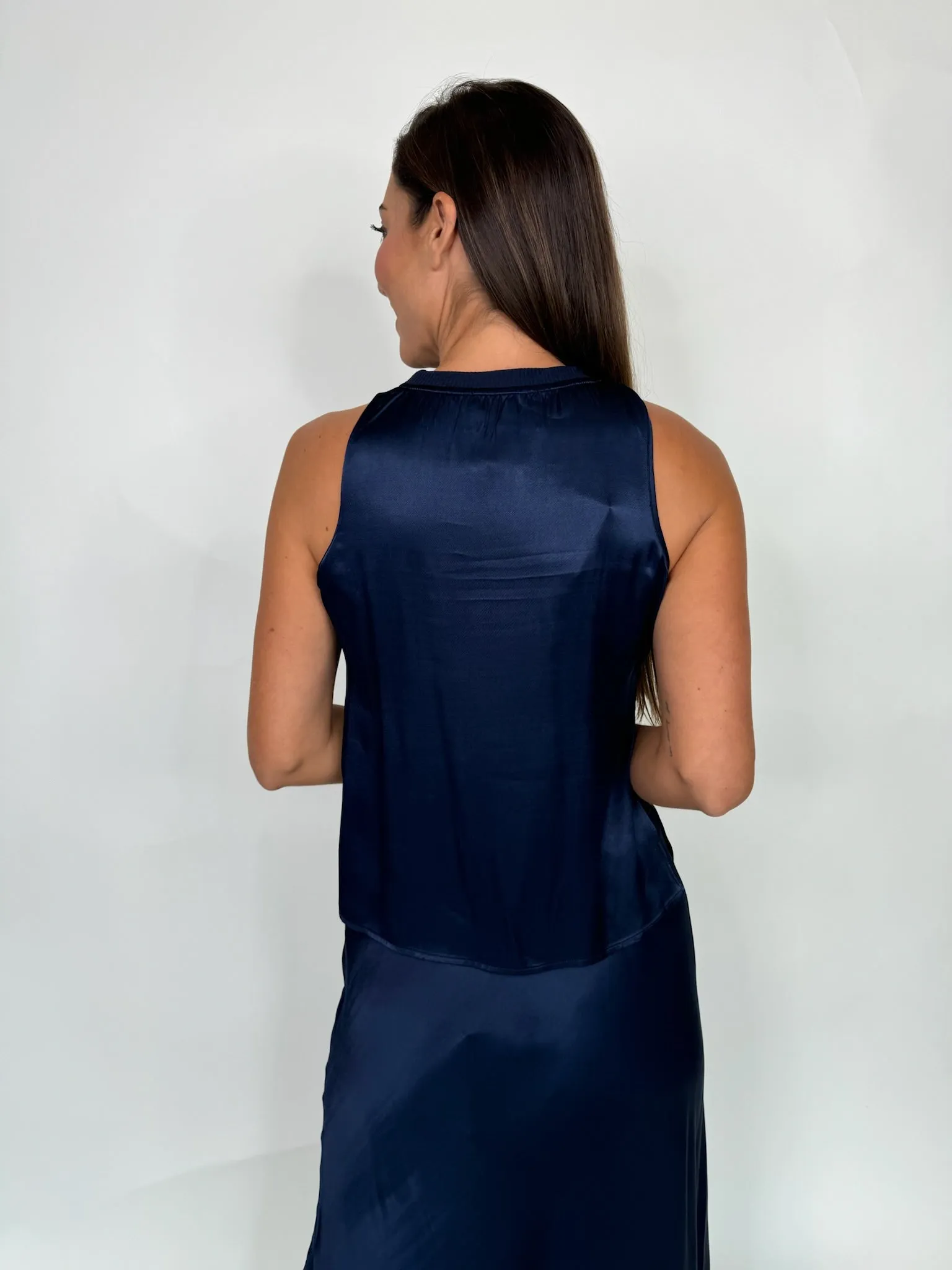 Rose and Crown Satin Tank Navy