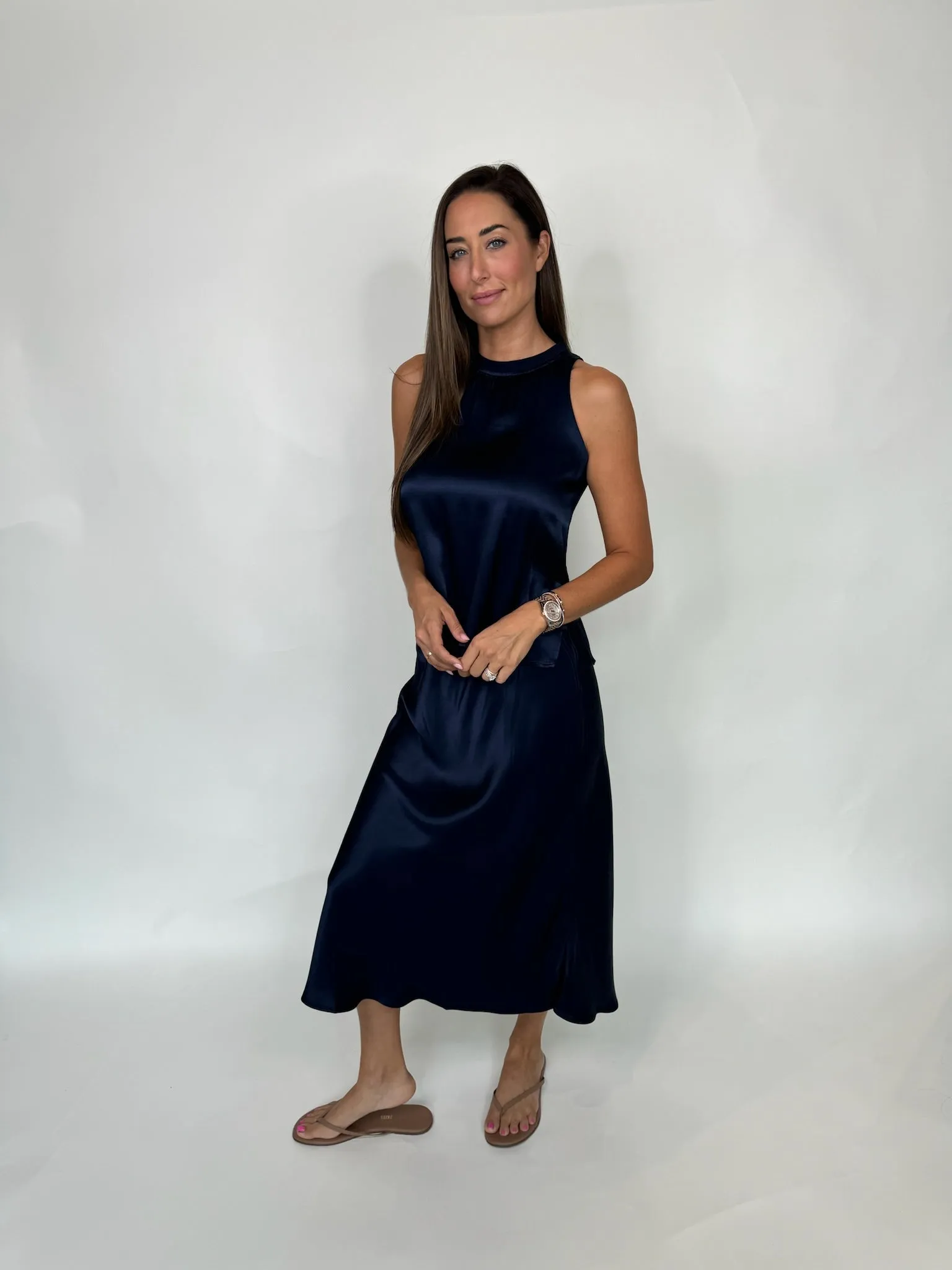 Rose and Crown Satin Tank Navy