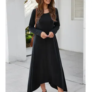Round Collar Neck Long Sleeve Loose Maxi Dress