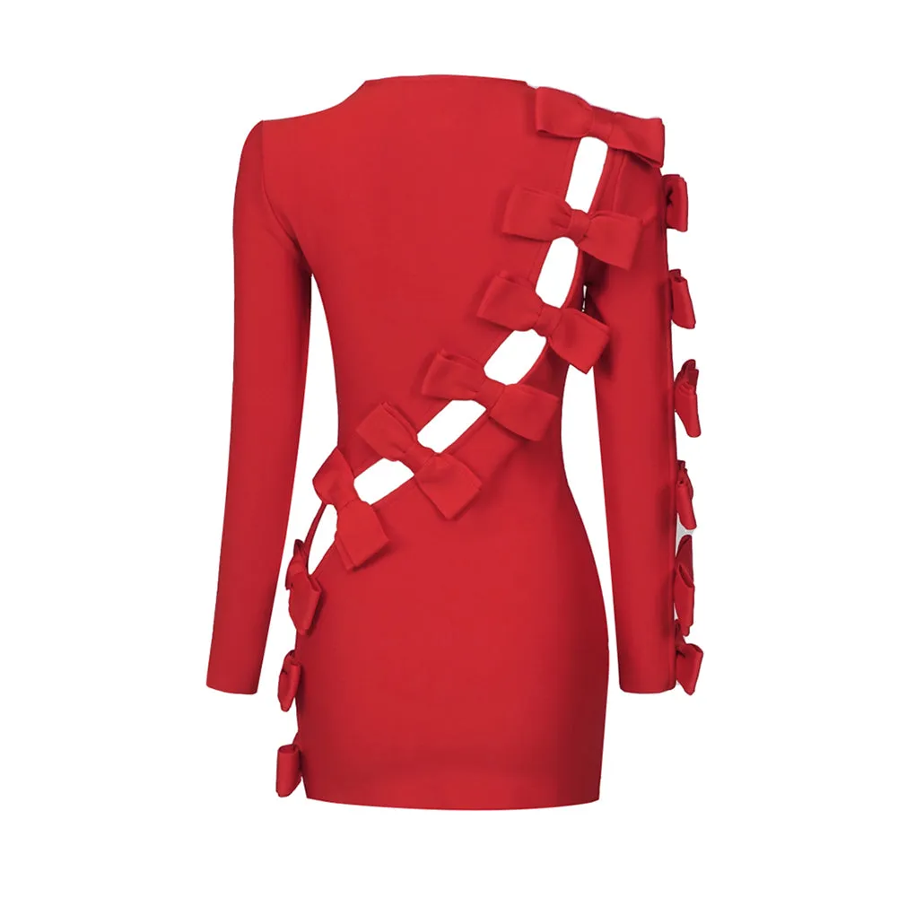 Round Neck Hollow Out Mini Bandage Dress BD2460