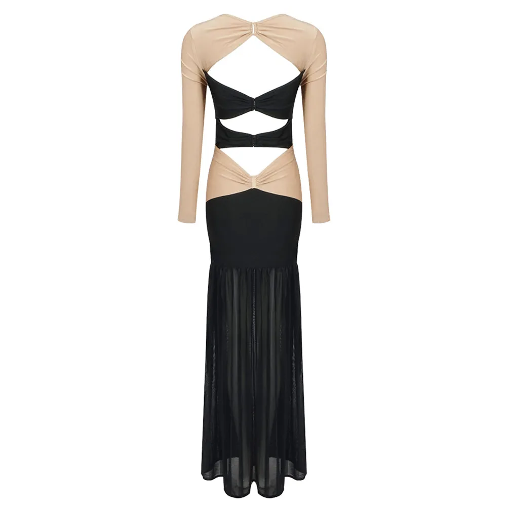 Round Neck Pineapple Decoration Maxi Bodycon Dress BD2444
