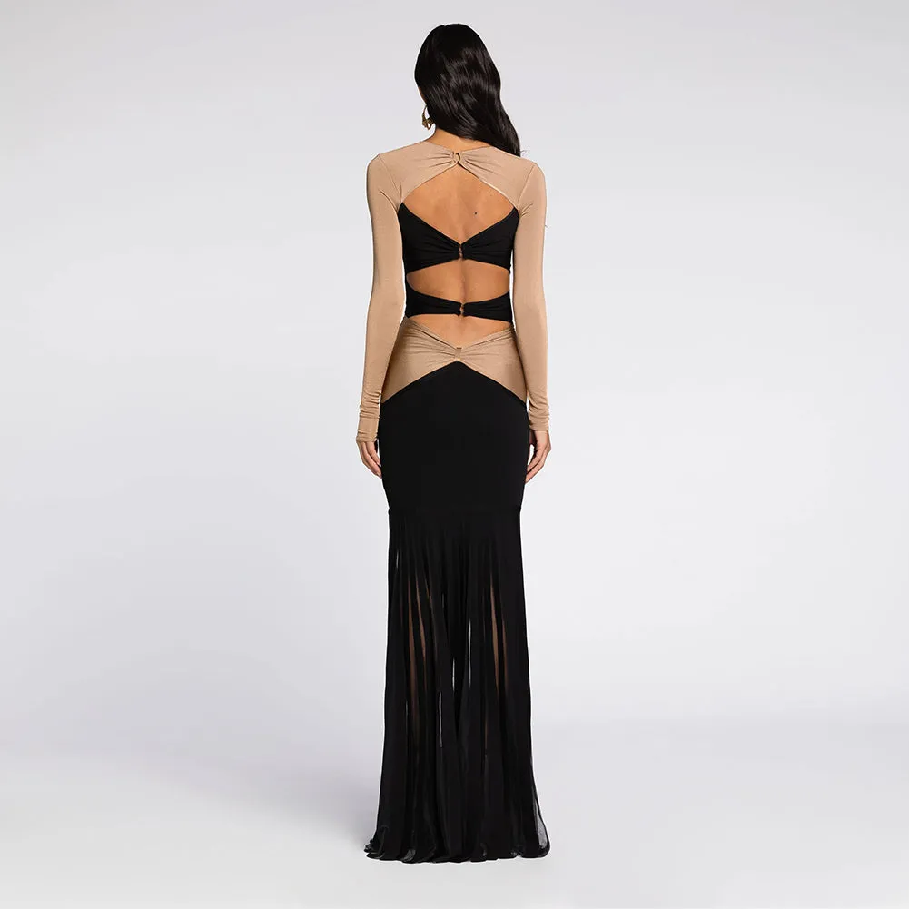 Round Neck Pineapple Decoration Maxi Bodycon Dress BD2444