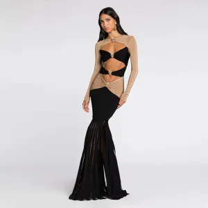 Round Neck Pineapple Decoration Maxi Bodycon Dress BD2444