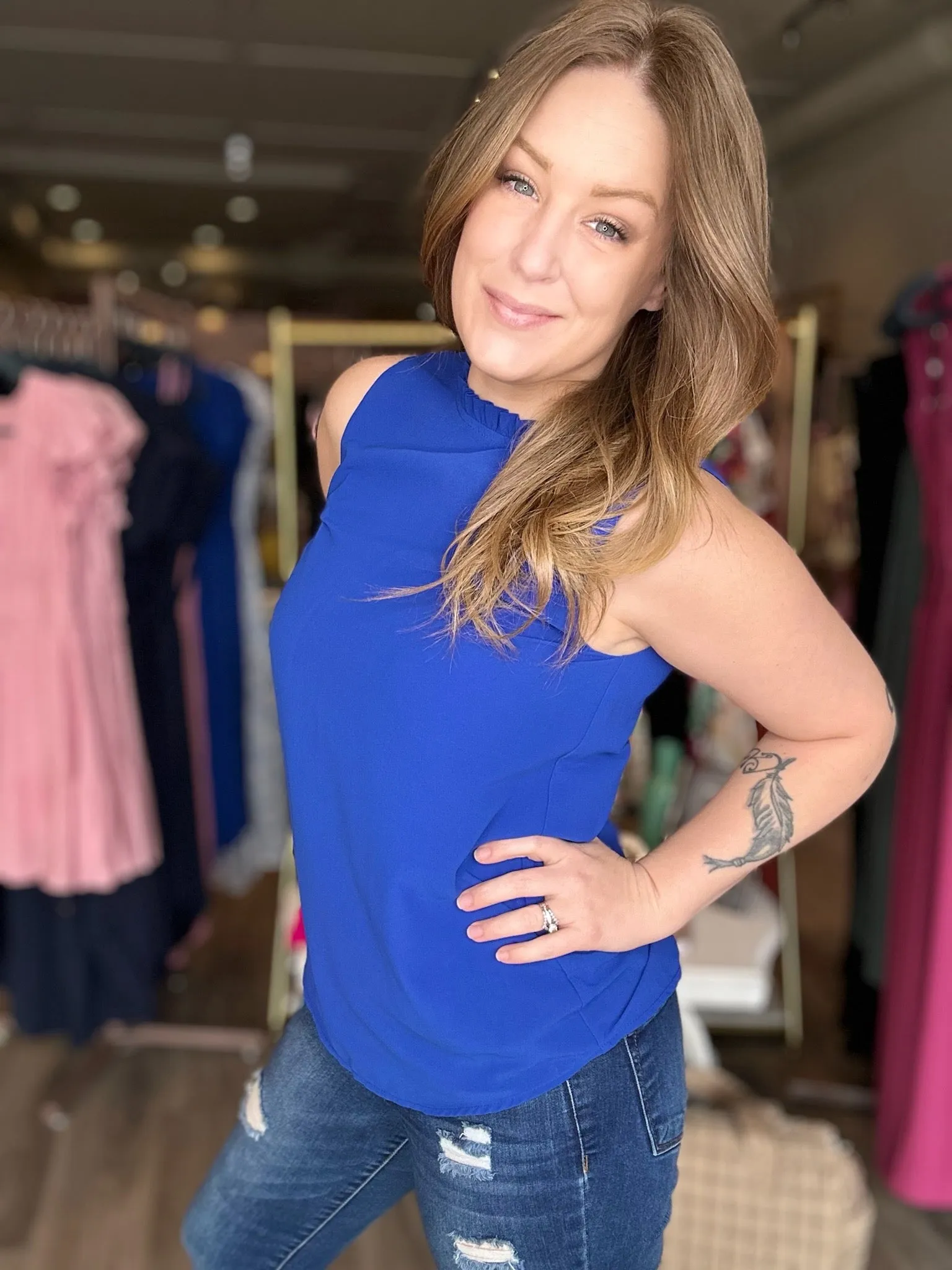 Royal Ruffle Mock Neck Blouse