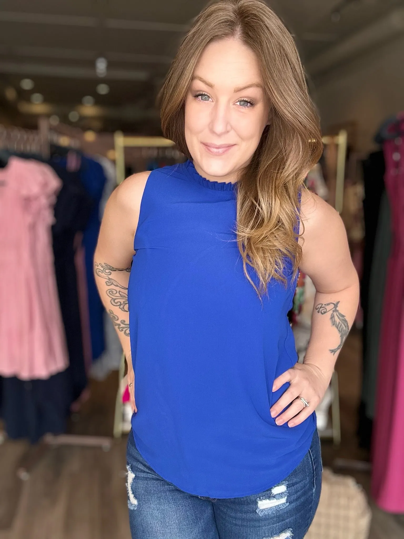 Royal Ruffle Mock Neck Blouse