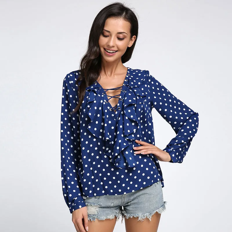 Ruffled Lace Up Summer Blouse
