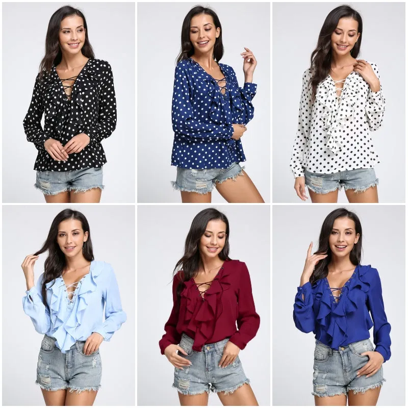 Ruffled Lace Up Summer Blouse