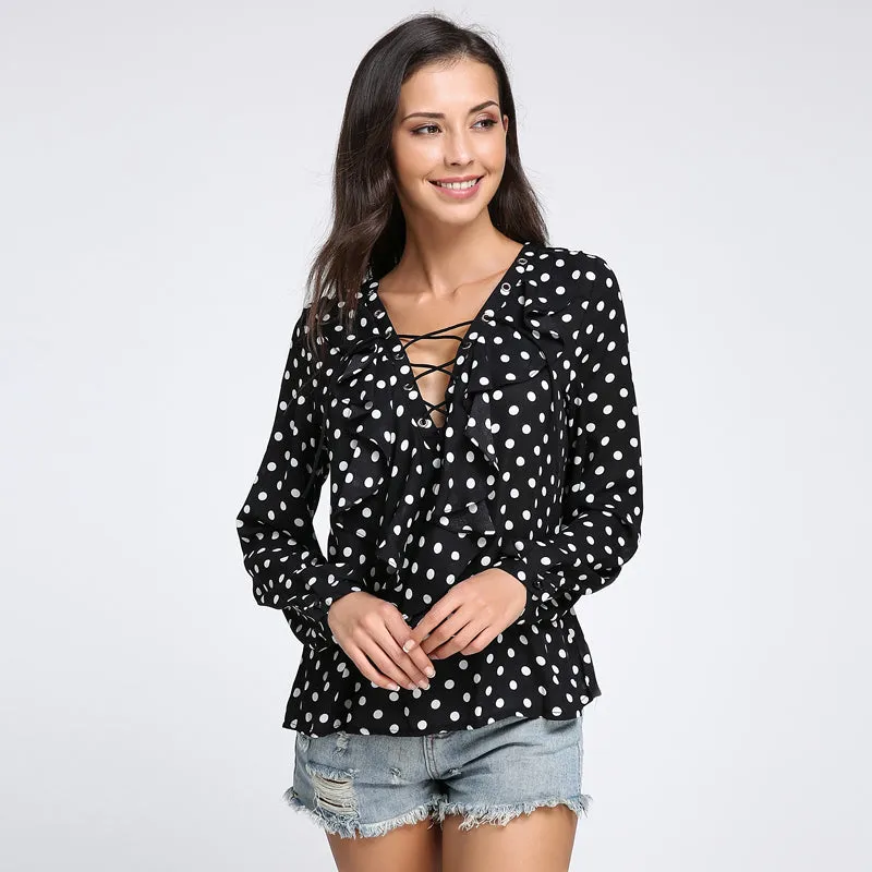 Ruffled Lace Up Summer Blouse
