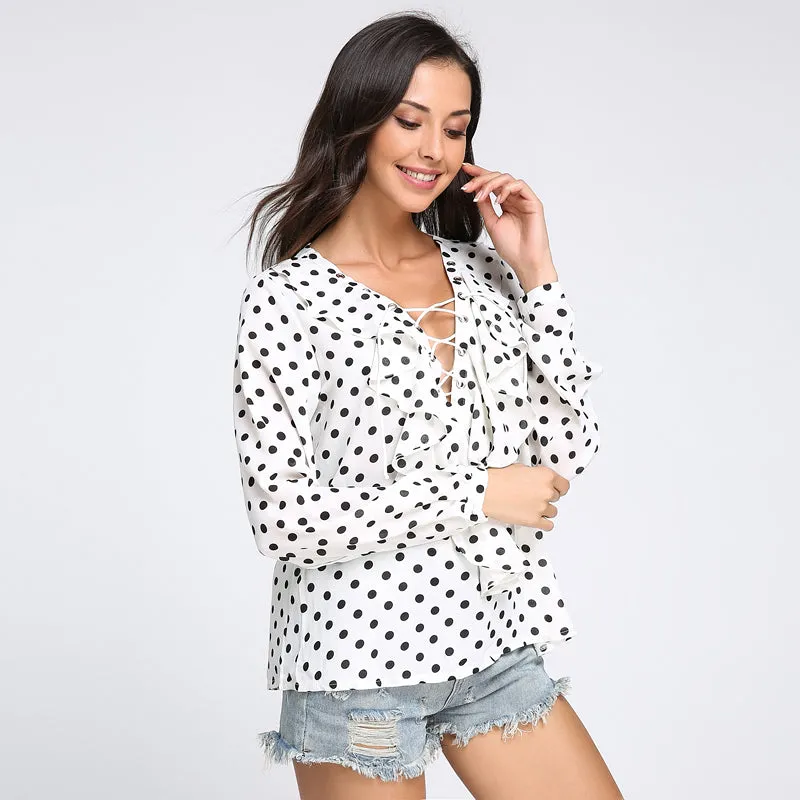 Ruffled Lace Up Summer Blouse