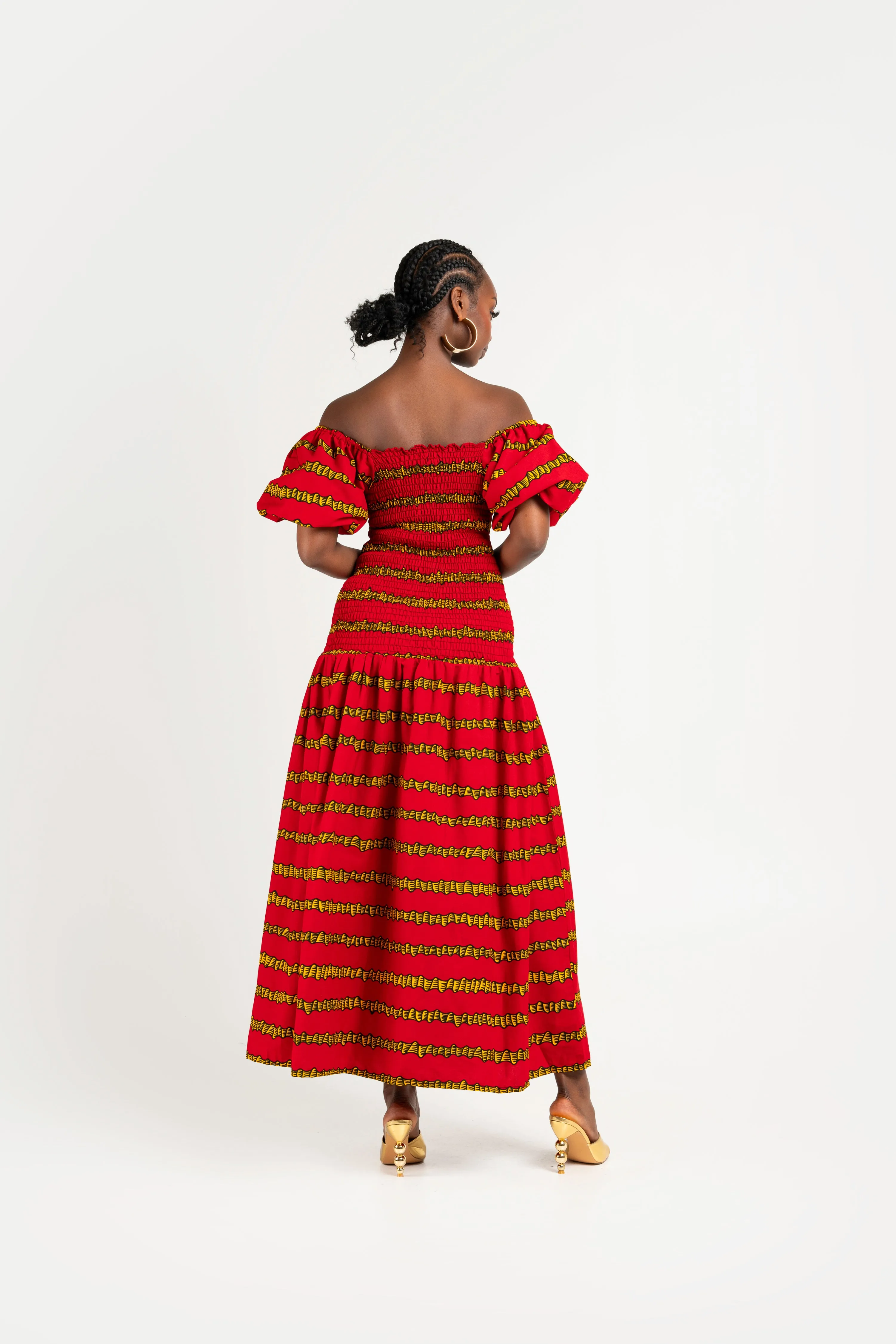 RUWE African print smocked body maxi dress