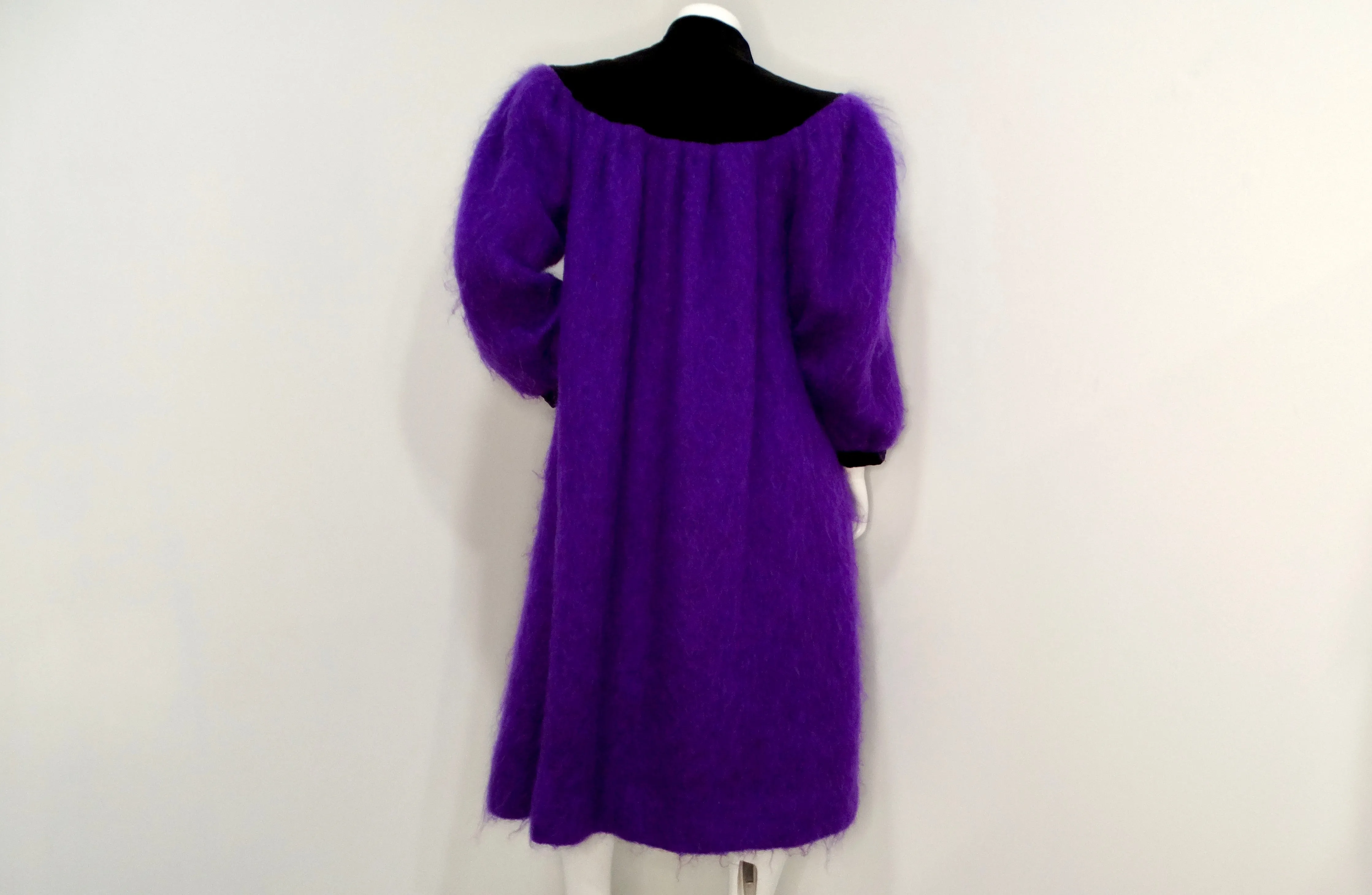 Saint Laurent 1980s Glamour Purple Puff Sleeve Coat With Black Collar