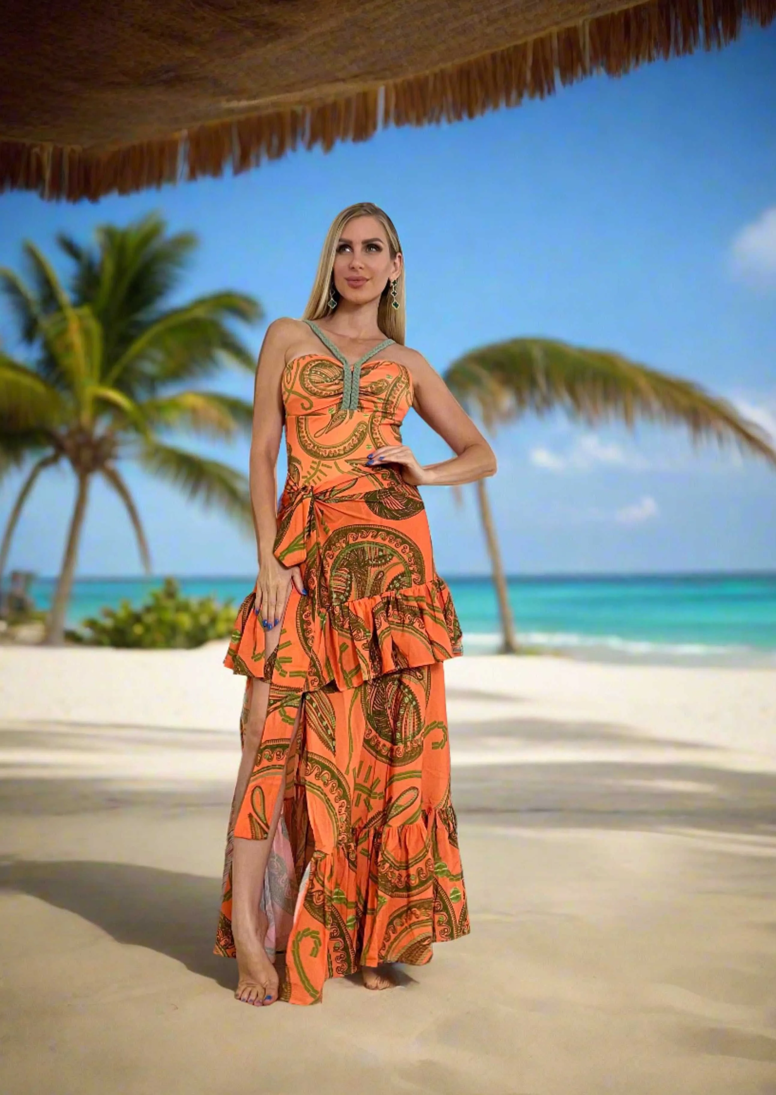 Saint-Tropez One-Piece Swimsuit – Luxury Resortwear 2025 in Orange & Green Print