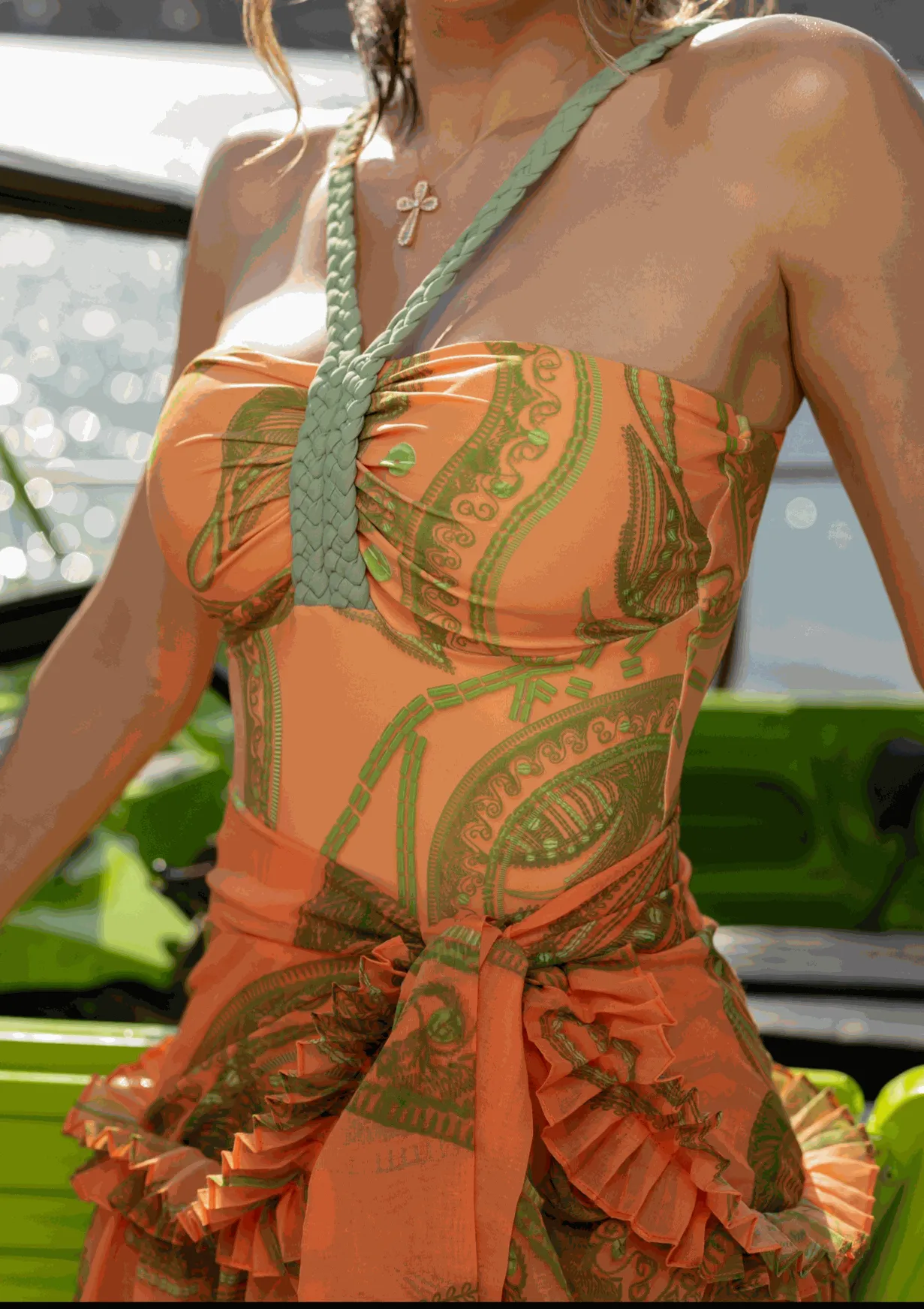 Saint-Tropez One-Piece Swimsuit – Luxury Resortwear 2025 in Orange & Green Print