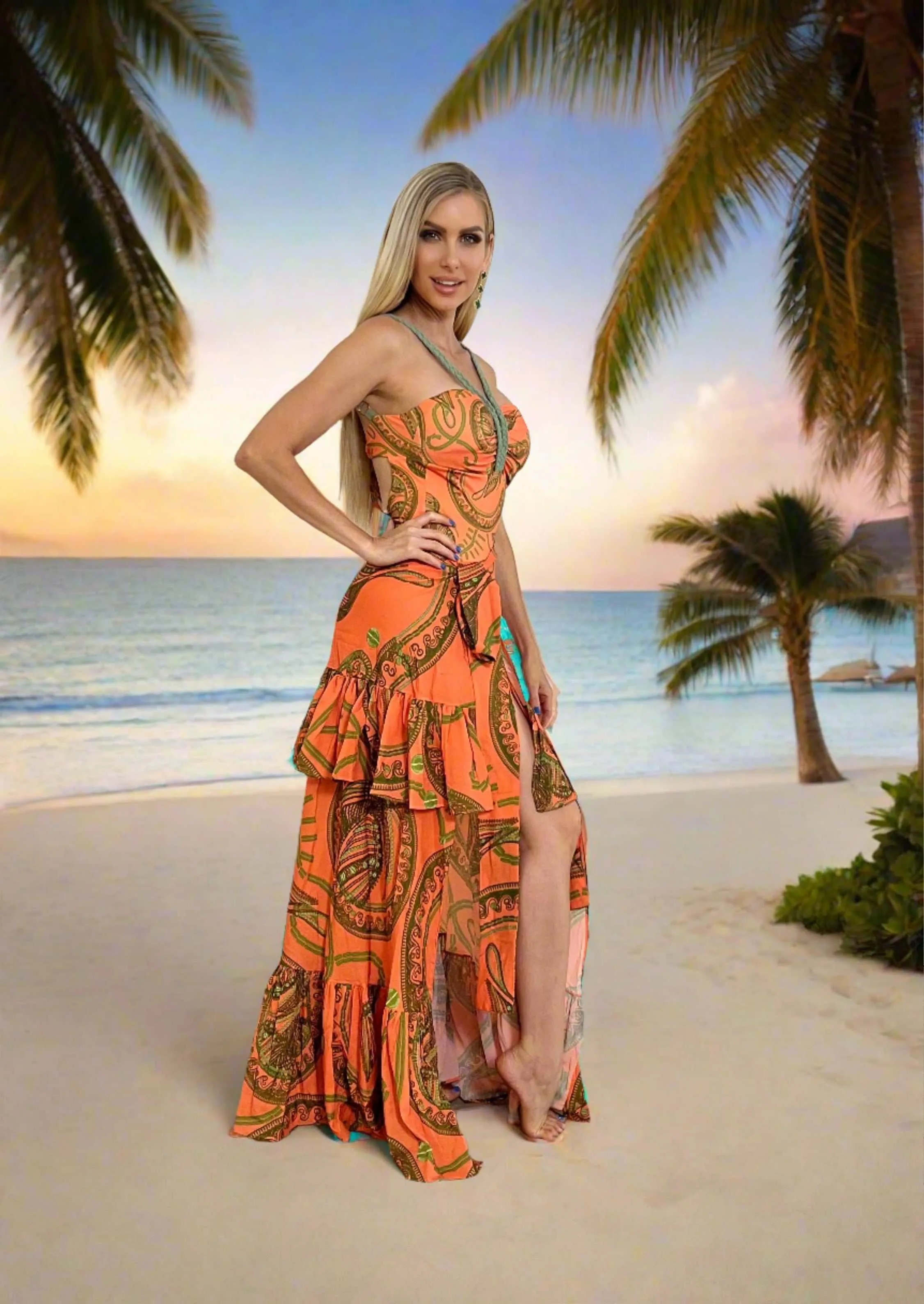 Saint-Tropez One-Piece Swimsuit – Luxury Resortwear 2025 in Orange & Green Print