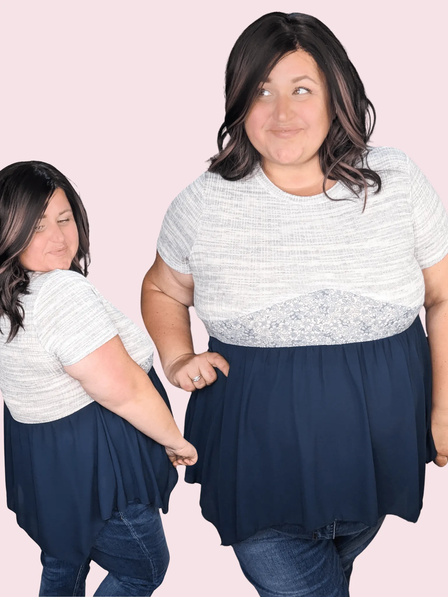 SALE- Sabrina Floral Accent Babydoll in Navy   Gray