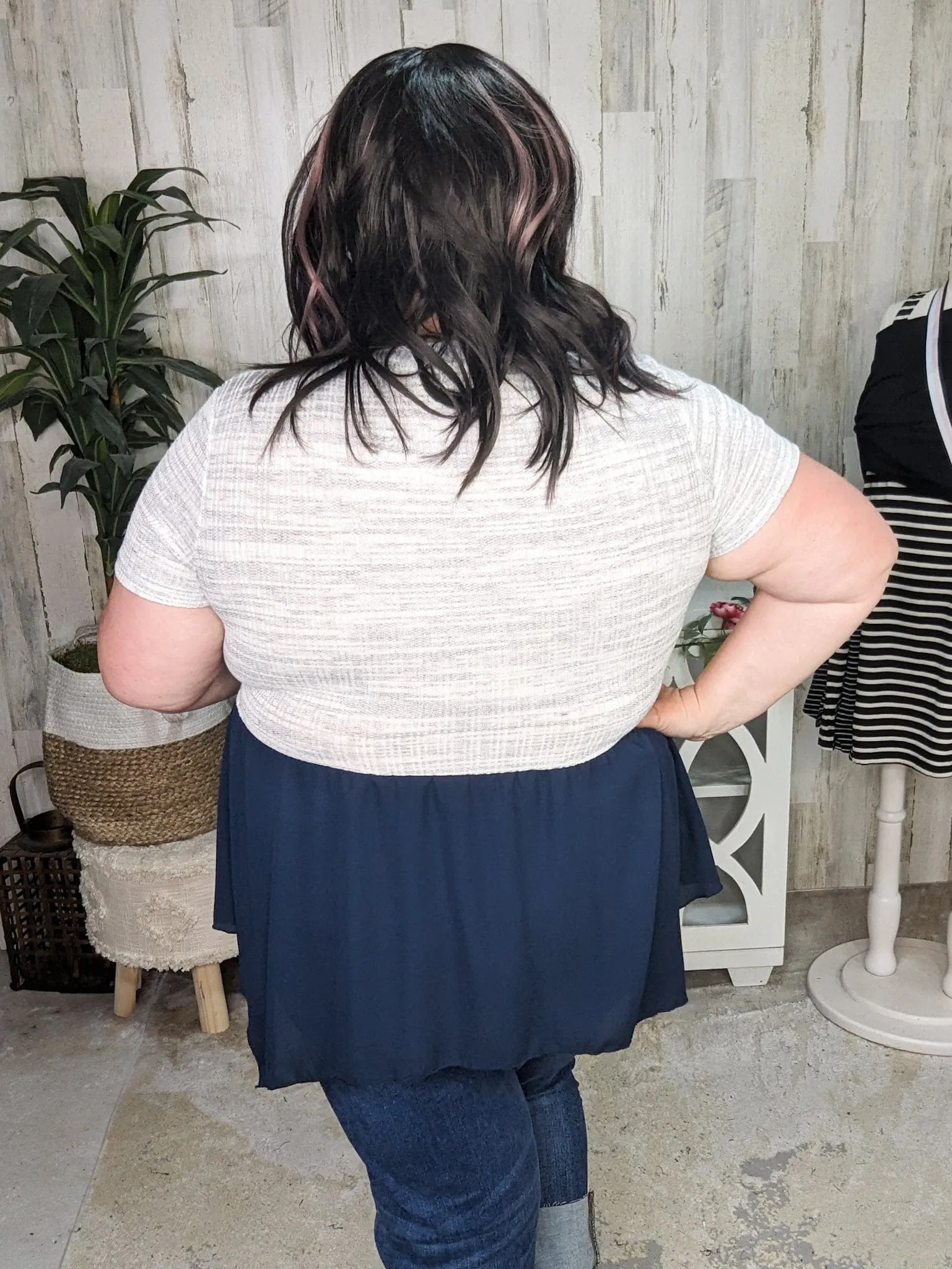 SALE- Sabrina Floral Accent Babydoll in Navy   Gray
