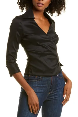 Satin Black Top With Pleat At Side