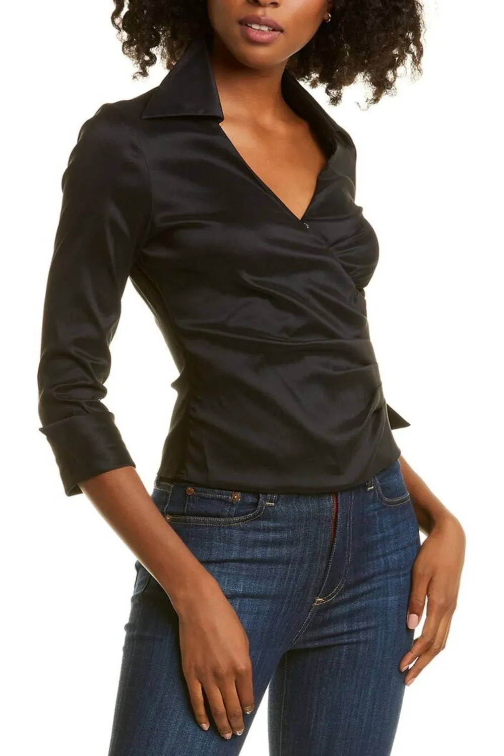 Satin Black Top With Pleat At Side
