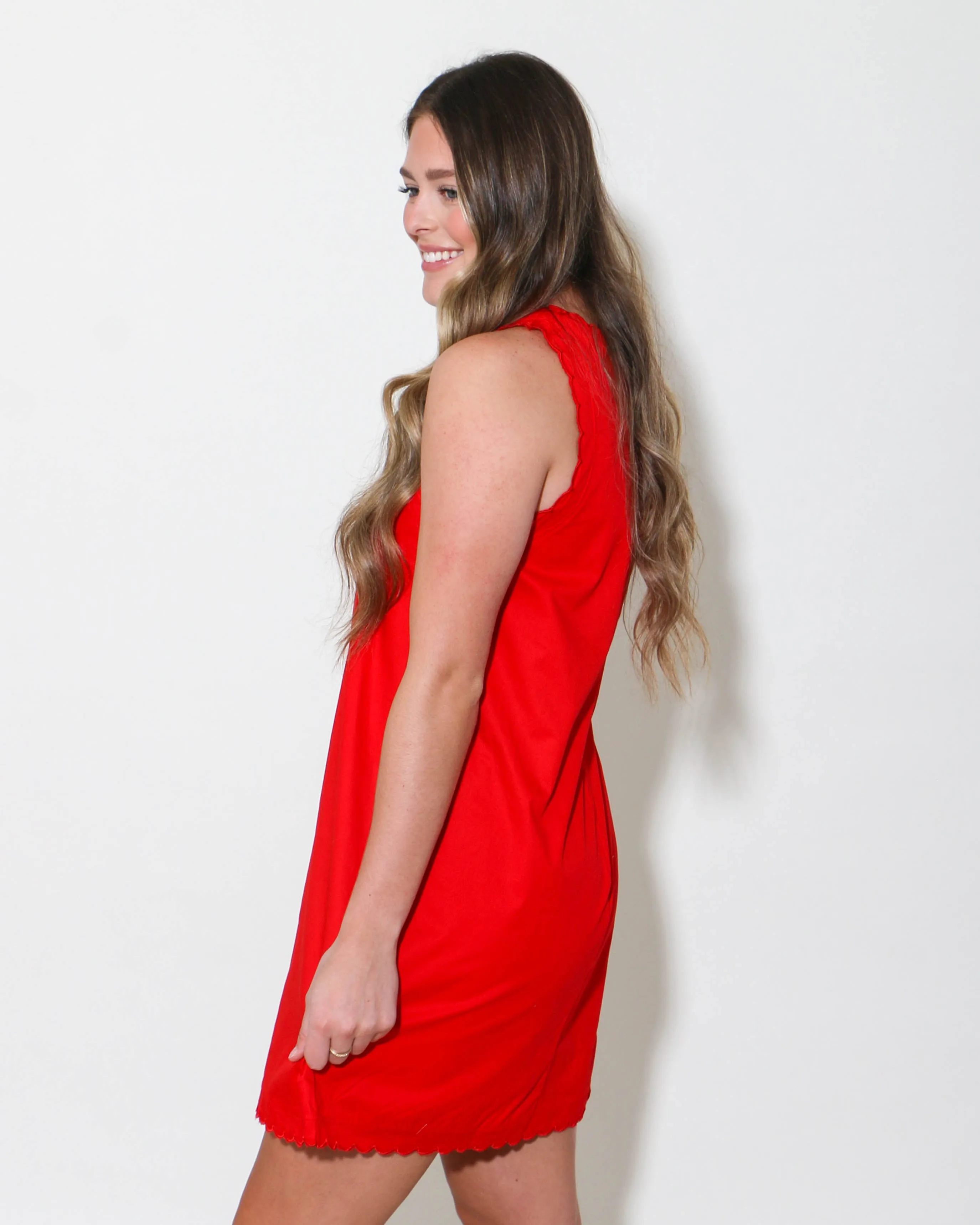 Scalloped Detail Round Neckline Mini Dress