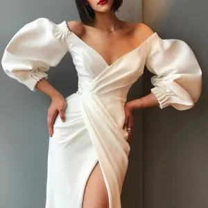 sd-hk Irregular Bubble Sleeve Dress Sexy Evening Dress
