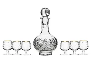 Set of 7 12-Oz Hand Made Vintage Crystal Liquor Decanter Set with 6 Shot Glasses