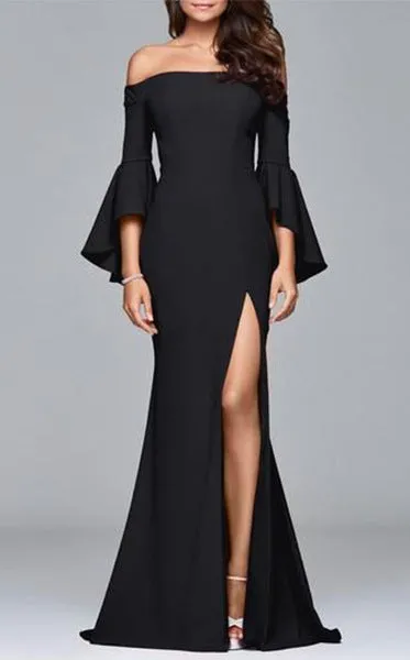 Sexy Word Collar Split Maxi Full Dress