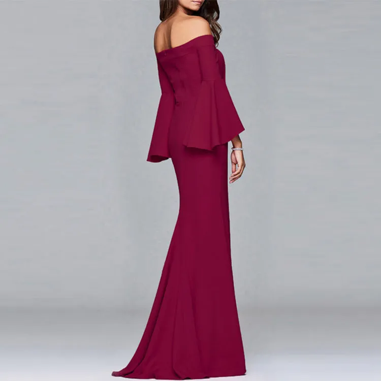 Sexy Word Collar Split Maxi Full Dress