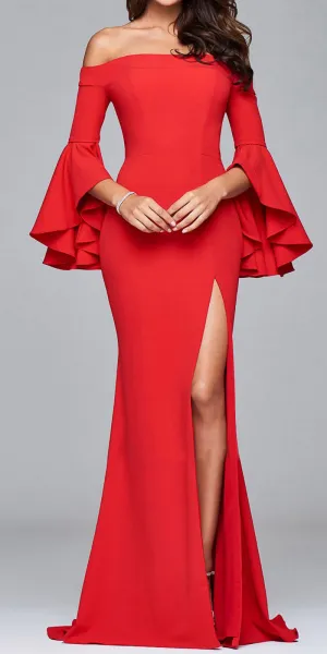 Sexy Word Collar Split Maxi Full Dress