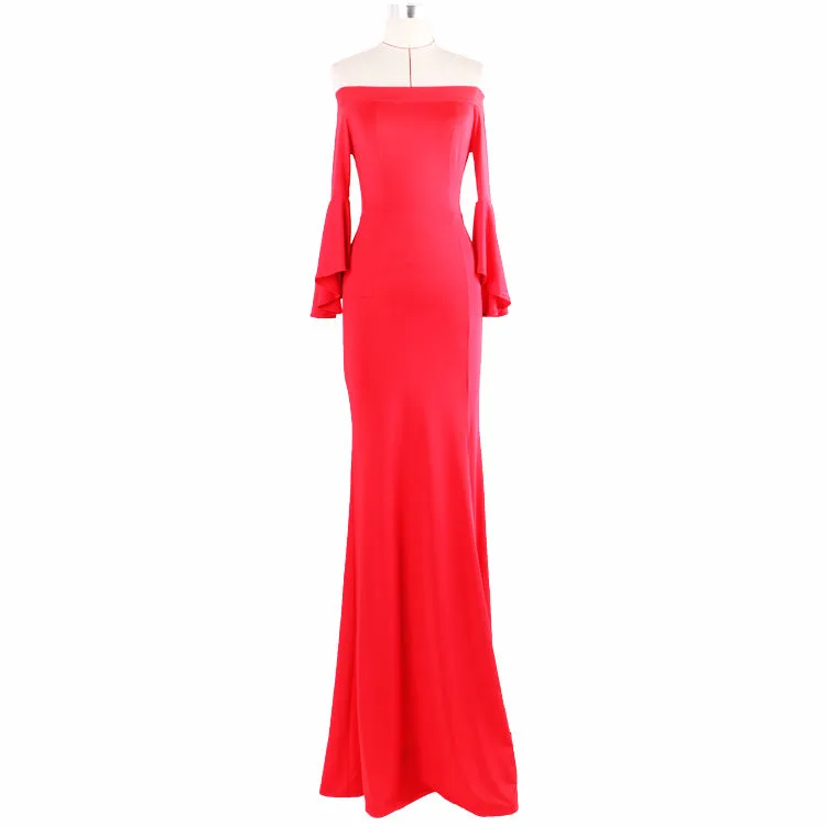Sexy Word Collar Split Maxi Full Dress