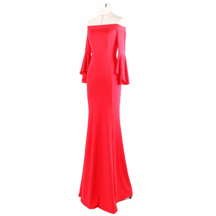 Sexy Word Collar Split Maxi Full Dress