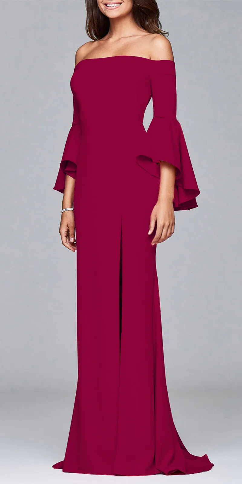 Sexy Word Collar Split Maxi Full Dress