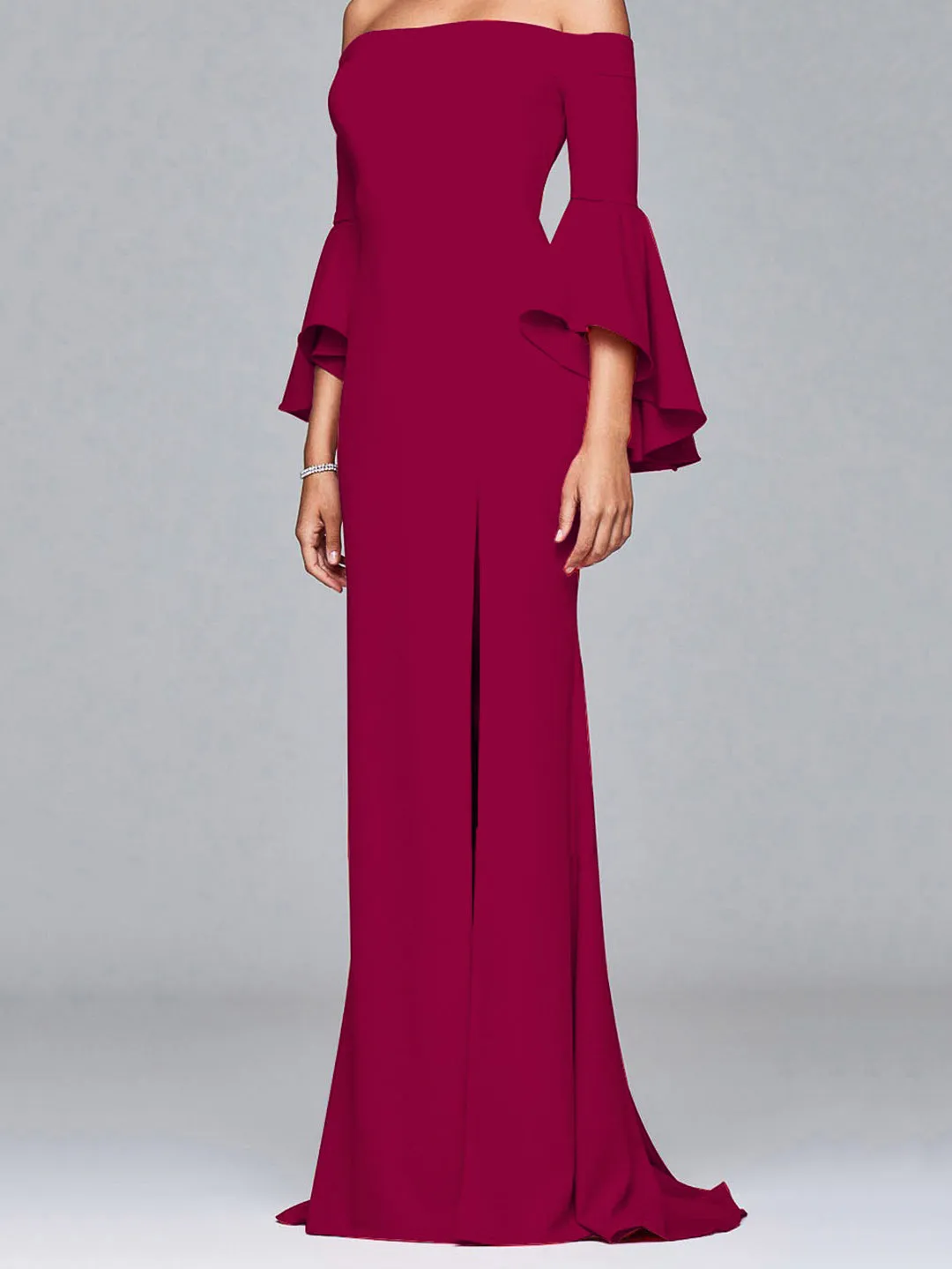 Sexy Word Collar Split Maxi Full Dress