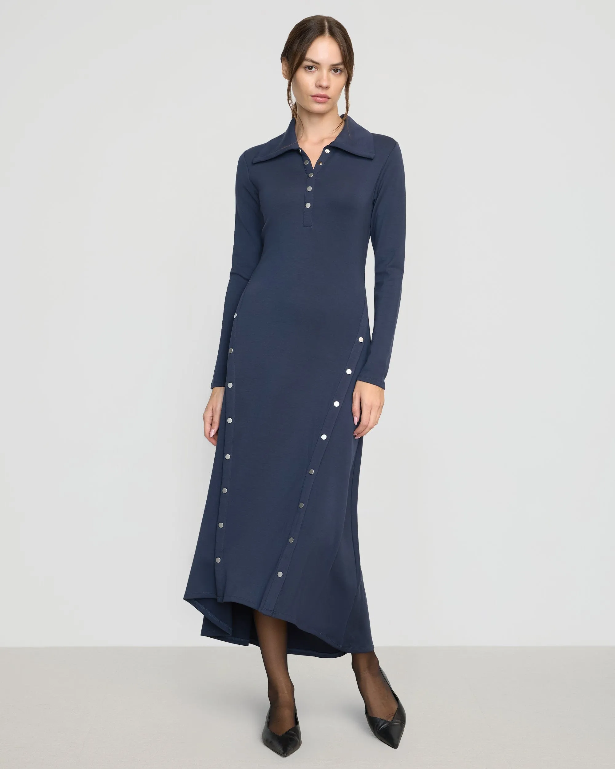 Shawna Button-Accent Collared Dress